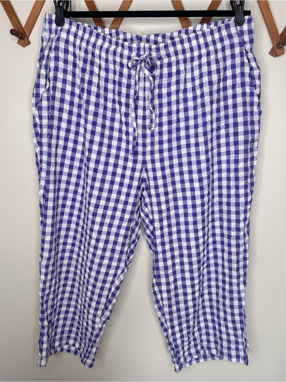 Cotton Gingham Seersucker Capri Pants - Purple - Woman Within - Size 22W NWT